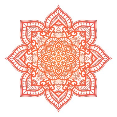 Mandala. Etnik yuvarlak süsleme. Elle çizilmiş Hint motifi. Mehdi meditasyon yoga kına tema. Benzersiz kırmızı çiçek Yazdır.