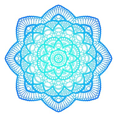 Mandala. Etnik yuvarlak süsleme. Elle çizilmiş Hint motifi. Mehdi meditasyon yoga kına tema. Benzersiz mavi çiçek baskı.