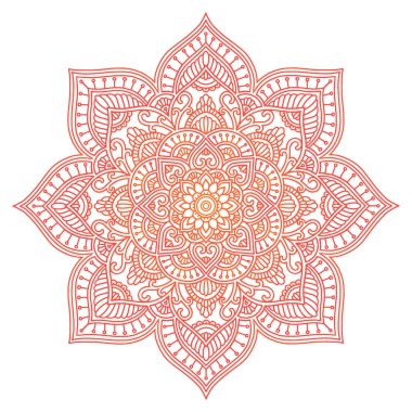 Mandala. Etnik yuvarlak süsleme. Elle çizilmiş Hint motifi. Mehdi meditasyon yoga kına tema. Benzersiz kırmızı ateşli çiçek Yazdır.