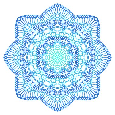 Mandala. Etnik yuvarlak süsleme. Elle çizilmiş Hint motifi. Mehdi meditasyon yoga kına tema. Benzersiz mavi dantel yazdırma.