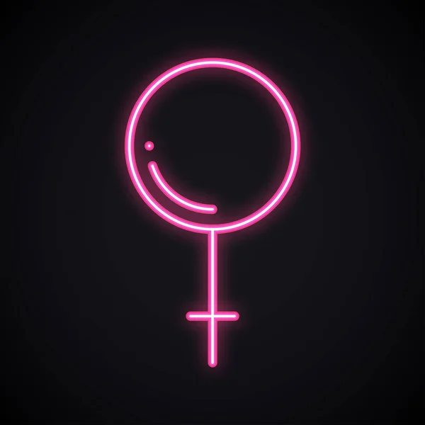 Luminoso neon genere donne segno. Brillante sex symbol rosa. Femmina, coppia, relazione tema leggero . — Vettoriale Stock