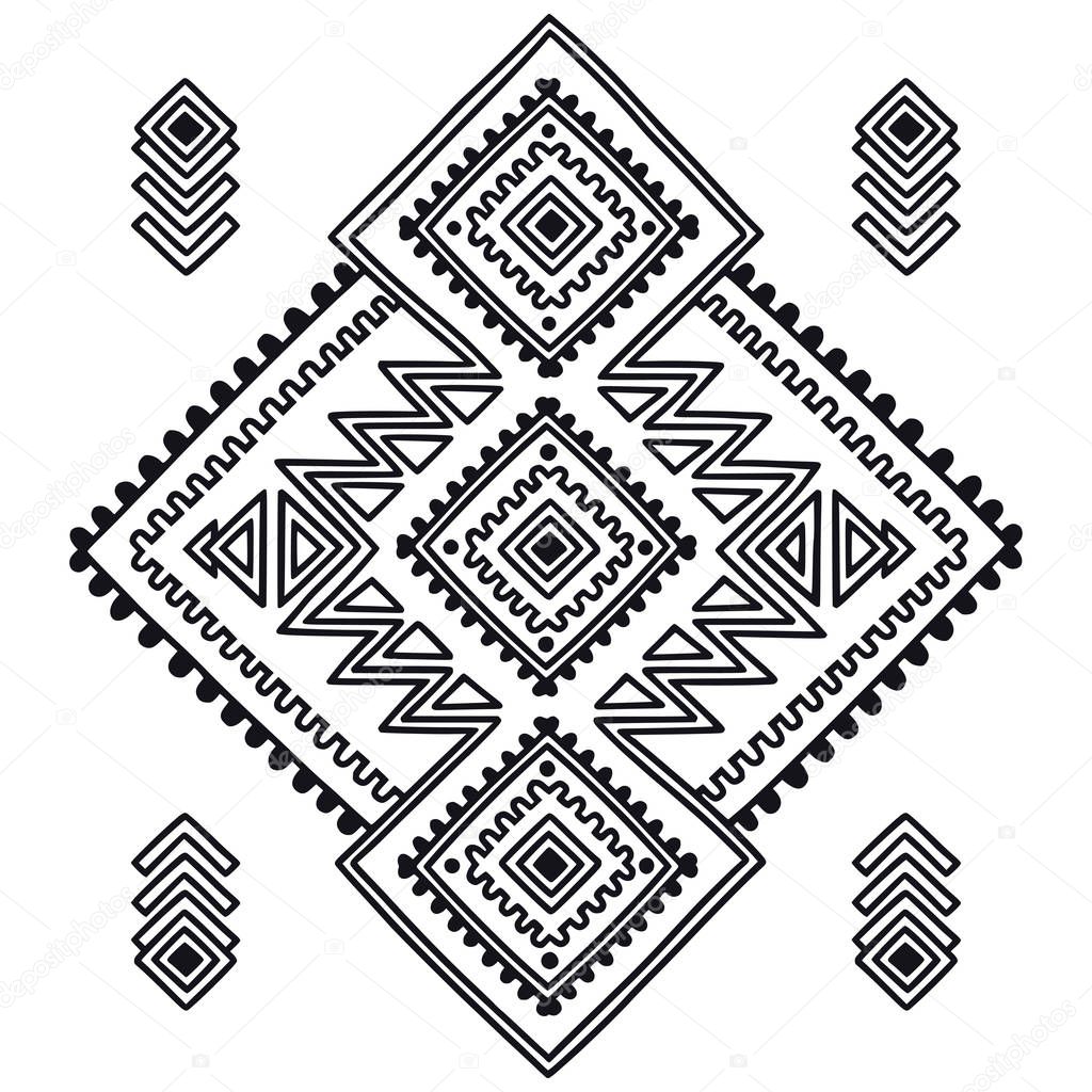 Tribal line shapes. Ethnic pattern. Sacred geometry print in african, mexican, american, indian style. Ethnic and tribal motifs can be used for textile, rug, coloring book.
