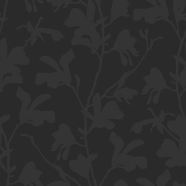 Siyah dal ve manolya çiçek ile Çiçek arka plan. Manolya ağacı çiçeği ile dikişsiz desen. Çiçek elemanları ile karanlık tasarım. El çizilmiş botanik illüstrasyon.