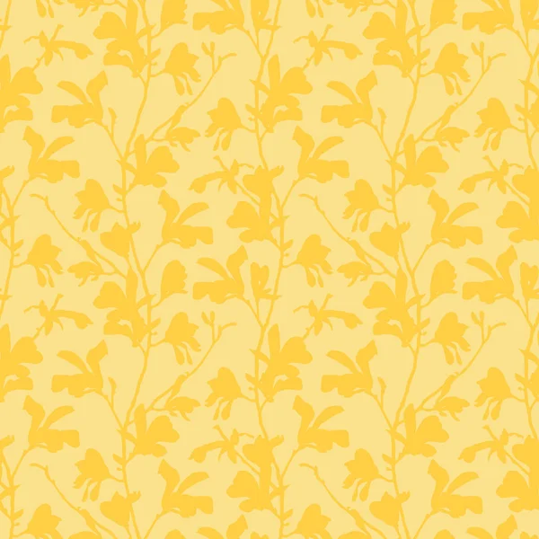 Padrão sem costura com flor de árvore de magnólia. Fundo floral amarelo com ramo e flor de magnólia. Design de mola com grandes elementos florais. Ilustração botânica desenhada à mão . —  Vetores de Stock