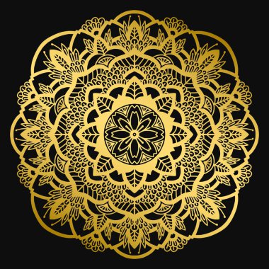 Mandala tasarımı. Etnik yuvarlak süs. El çizilmiş hint motifi. Mehendi meditasyon yoga kına teması. Benzersiz altın çiçek baskı.