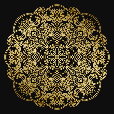 Mandala tasarımı. Etnik yuvarlak süs. El çizilmiş hint motifi. Mehendi meditasyon yoga kına teması. Benzersiz altın çiçek baskı.