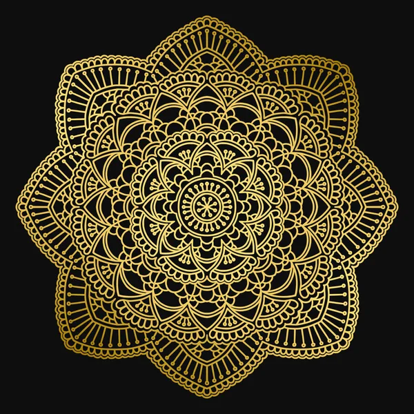 Projekt Mandala. Etniczne okrągły ornament. Ręcznie rysowane Indyjski Motyw. Mehendi medytacji jogi henna tematu. Unikalny złoty kwiatowy nadruk. — Wektor stockowy