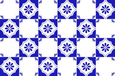 Puebla 'dan gelen çiçekli Meksika talavera seramiği. Meksika 'nın kusursuz bir düzeni var. Vektör illüstrasyonu. 