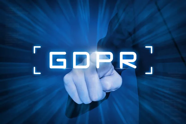 Business Hand Clicking Gdpr Button Zoom Effect Background Stock Photo