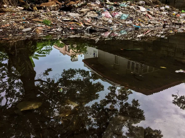 dirty reflection from the ground in a city