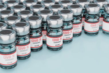 covid-19 aşı konsepti, bir sürü şişe, Covid-19 Corona aşısı..