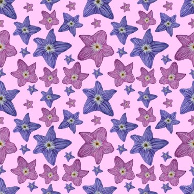 menekşe üzerinde pembe ve mor çiçekler ile dikişsiz desen 