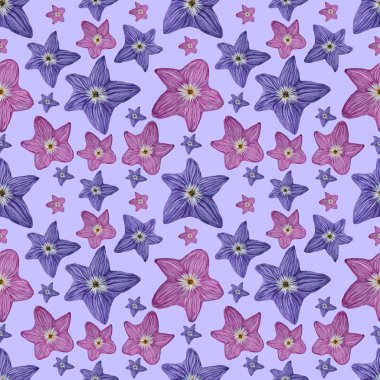 menekşe üzerinde pembe ve mor çiçekler ile dikişsiz desen 