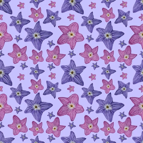 Nahtloses Muster Mit Rosa Und Lila Blüten Auf Violett — Stockfoto