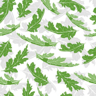 Beyaz arka planda yeşil meşe yaprakları ile Dikişsiz desen 