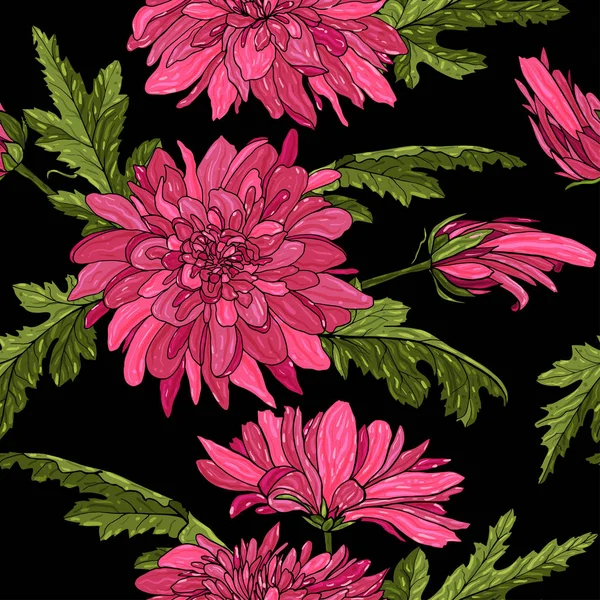 Motif Sans Couture Avec Des Chrysanthèmes Roses Fleurs Sur Fond — Image vectorielle