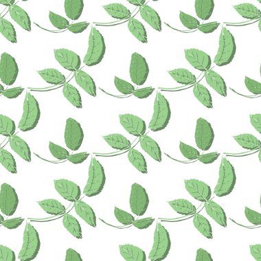 Beyaz arkaplanda yeşil yapraklı pürüzsüz desen