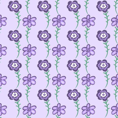 pastel mor arka plan üzerinde çiçekli mor çiçekler ile dikişsiz desen 