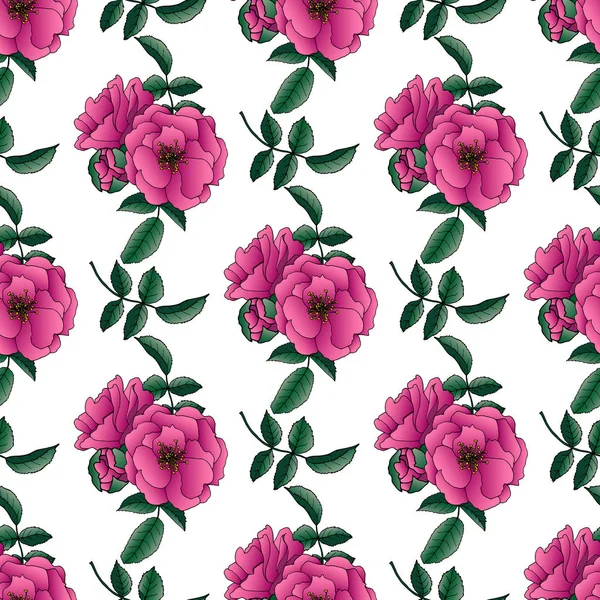 Seamless pattern with blooming flowers on white background