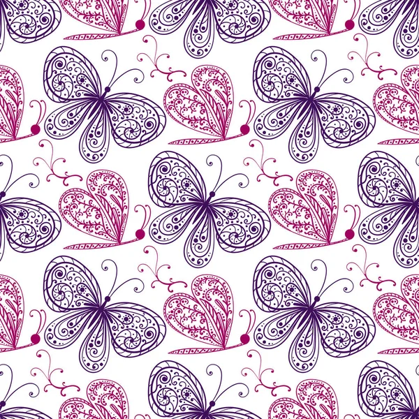 Patrón Sin Costuras Con Elegantes Mariposas Filigrana Colores Sobre Fondo — Archivo Imágenes Vectoriales