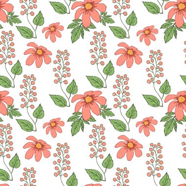 Beyaz arka planda çiçeklenme çiçekler ile Dikişsiz desen