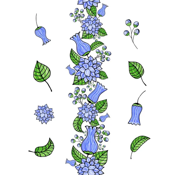 Fleur Bordure Sans Couture Cloches Bleues Fleurs Sur Fond Blanc — Image vectorielle