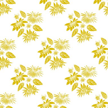 Beyaz arka plan üzerinde altın stilize çiçek elemanları ile tasarım için sonsuz doku.