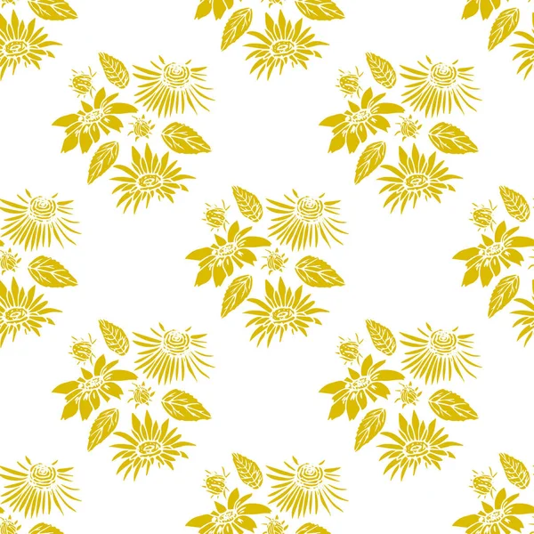 Infinita texture per il design con elementi floreali stilizzati dorati su sfondo bianco . — Vettoriale Stock