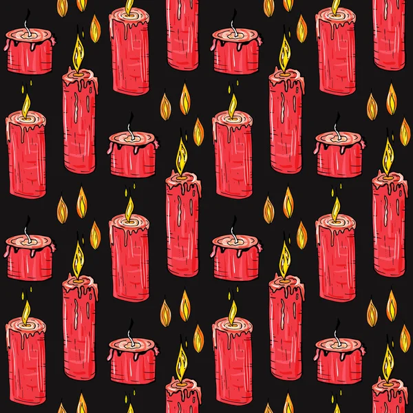 Siyah bir arka plan üzerinde kırmızı yanan mumlar ile dikişsiz desen.