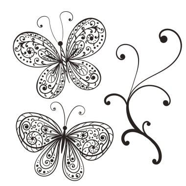 Dövmeni tasarlamak için el çizimi kelebekler..