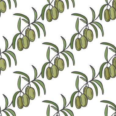 Yeşil zeytinli kusursuz desen. Yeşil zeytinli açık arkaplan. Sebze geçmişi. Organik yiyecekler.