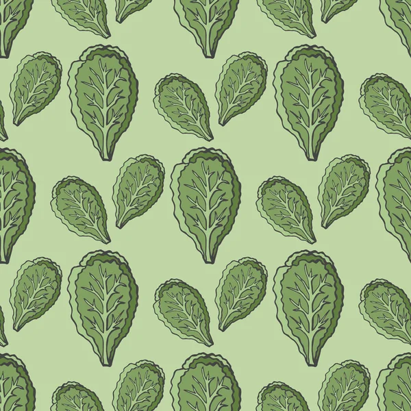 Patrón sin costura con ensalada verde dibujada a mano. Fondo ligero para su cocina. Fondo vegetal. Alimentos ecológicos. — Vector de stock