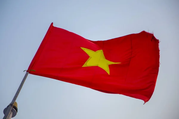 Waiving Vietnamese National Flag Sky Background — Stock Photo, Image