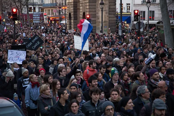 Париж Франция Января 2015 Демонстрация Suis Charlie Париже Память Жертвах — стоковое фото