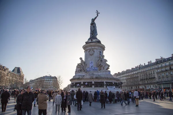 Париж Франция Января 2015 Демонстрация Suis Charlie Париже Память Жертвах — стоковое фото