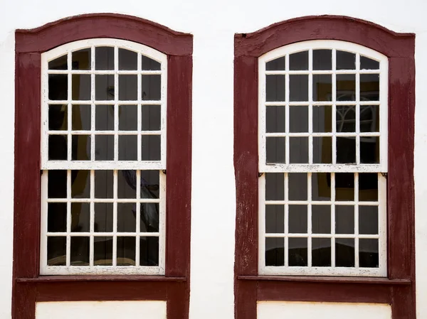 Okna Kolonialnego Domu Tiradentes Brazylia — Zdjęcie stockowe