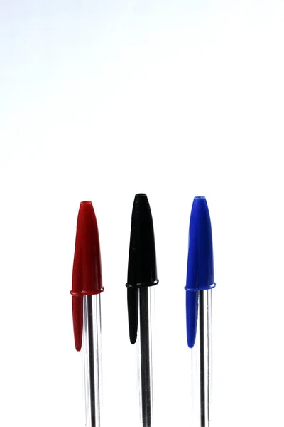 Colorful ballpoint pens on white background — Stock Photo, Image