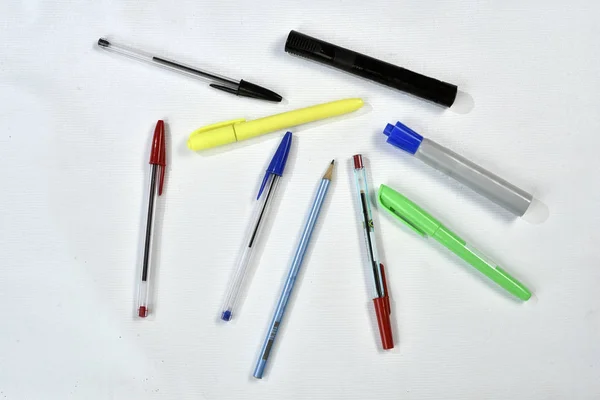 Colorful ballpoint pens on white background — Stock Photo, Image