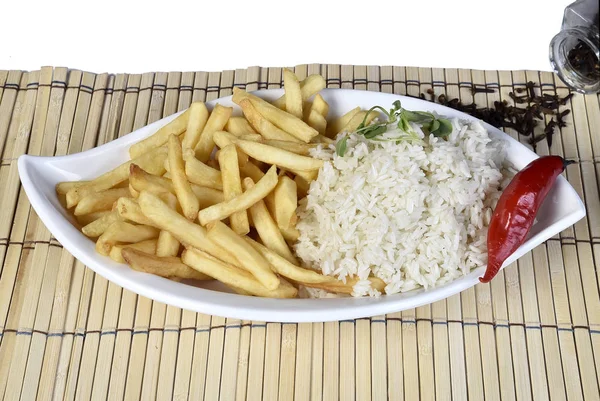 pirinç ve kızarmış patates izole edilmiş arka plan