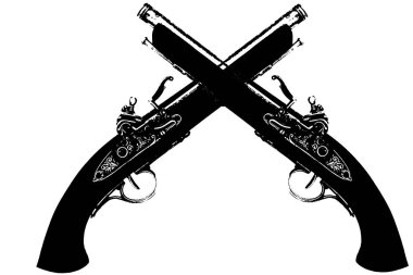 Ateşli siluet tabanca vektör silah görüntüsü beyaz şeffaf arka planda izole.