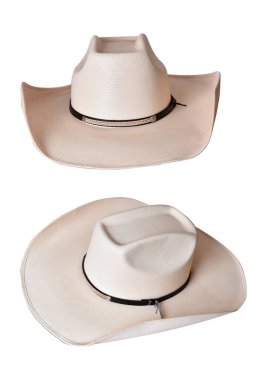 Beyaz arka planda siyah kurdeleli kovboy şapkası hasır şapka kadınlar ve erkekler için hasır şapka.