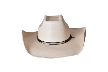 Beyaz arka planda siyah kurdeleli kovboy şapkası hasır şapka kadınlar ve erkekler için hasır şapka.
