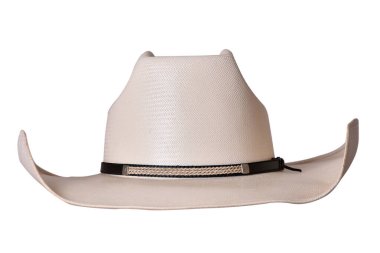Beyaz arka planda siyah kurdeleli kovboy şapkası hasır şapka kadınlar ve erkekler için hasır şapka.