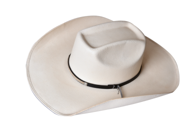 Beyaz arka planda siyah kurdeleli kovboy şapkası hasır şapka kadınlar ve erkekler için hasır şapka.