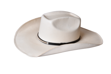 Beyaz arka planda siyah kurdeleli kovboy şapkası hasır şapka kadınlar ve erkekler için hasır şapka.