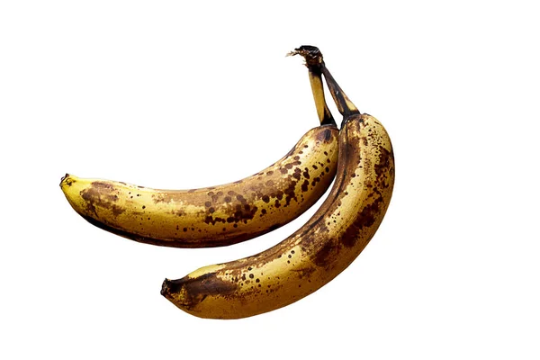 Zepsute Przejrzałe Zgniłe Dwa Banany Białym Tle — Zdjęcie stockowe