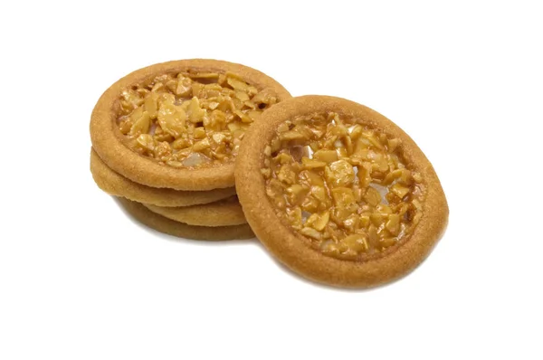 Biscuits Cracker Homemade Circle Thin Shield Design Almond Tart Sweet — Stock Photo, Image