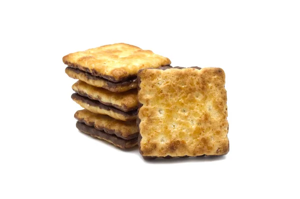 饼干饼干自制 方形设计 黄油巧克力和甜味 在白色背景上隔离 — 图库照片
