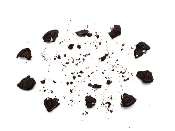 Sandwich Chocolate Cookies Sweet Cream Crumbs Isolated White Background — Stock Photo, Image