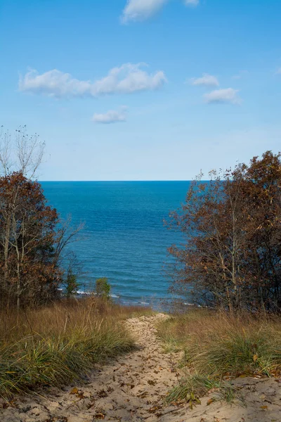 Utsikt Över Lake Michigan Från Sanddynerna Höstmorgon Indiana Dunes State — Stockfoto